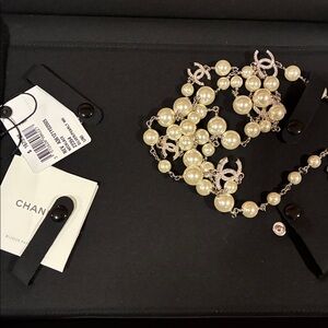 NWT Chanel pearl necklace with box, dustbag ribbon and camellia